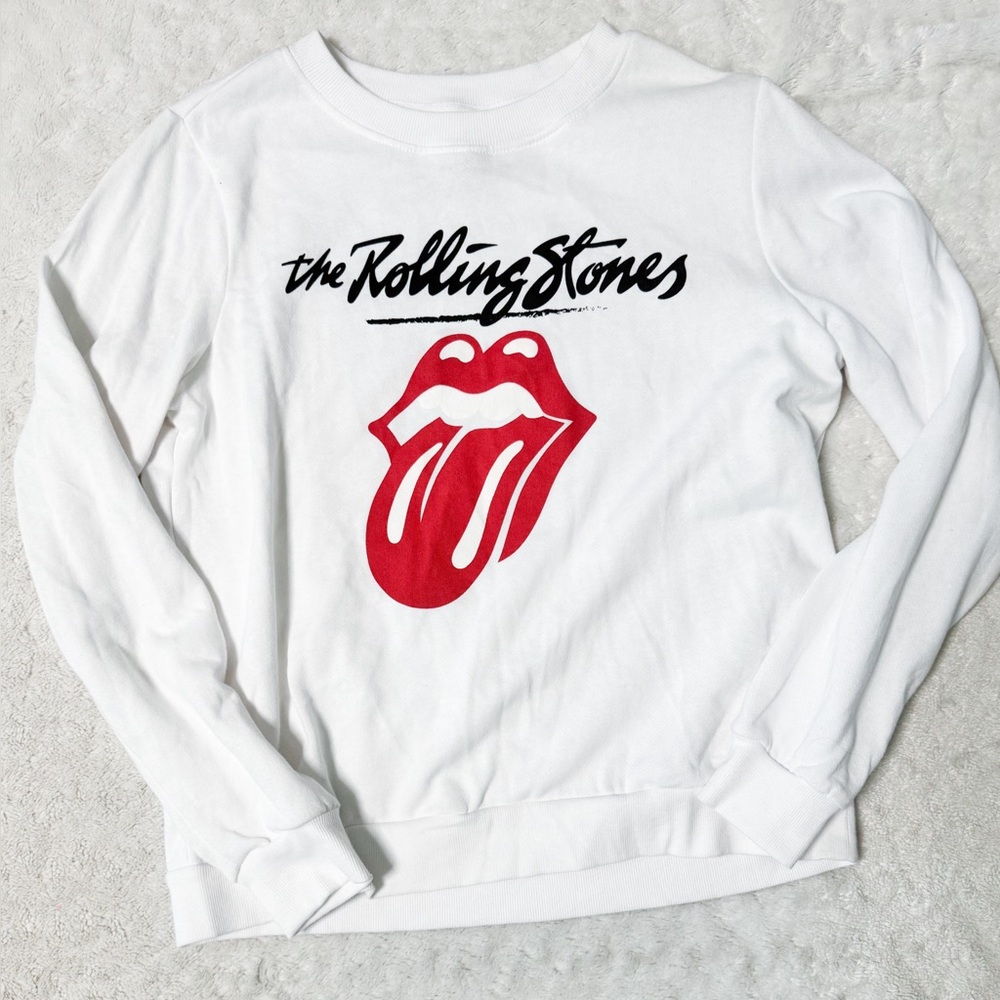 NWOT- The Rolling Stones White Lightweight Crewneck Sweatshirt